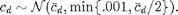 $$c_d \sim \mathcal{N}(\bar c_d, \min\{.001, \bar c_d/2\}).$$